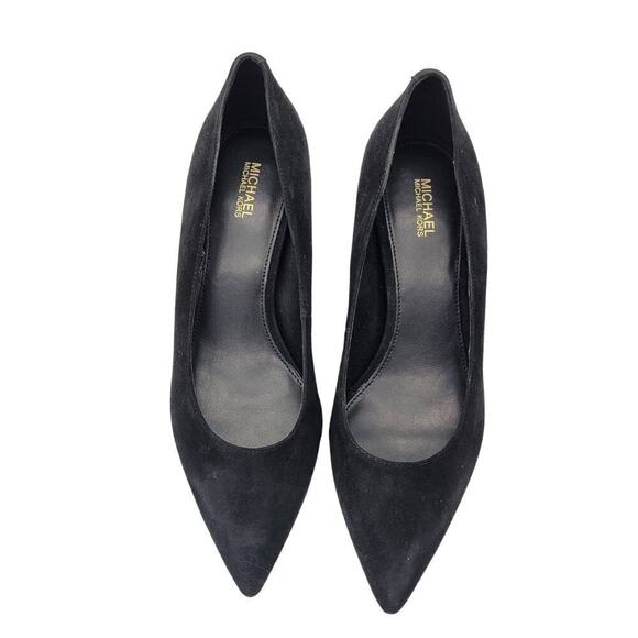Michael Michael Kors NIB Suede Petra Pumps Black Gold Block Heel Slip On Size 7M - Picture 9 of 14